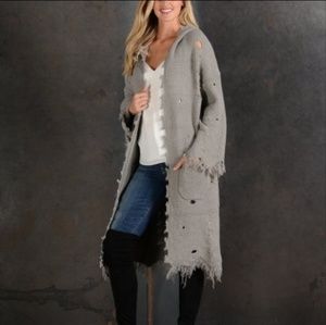 Distressed gray long Cardigan